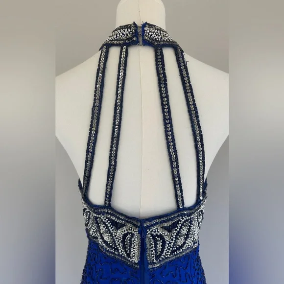 VTG LAURENCE KAZAR 90s 100% Silk Beaded Halter Gown Prom Formal Maxi Dress Sz S - Picture 13 of 16